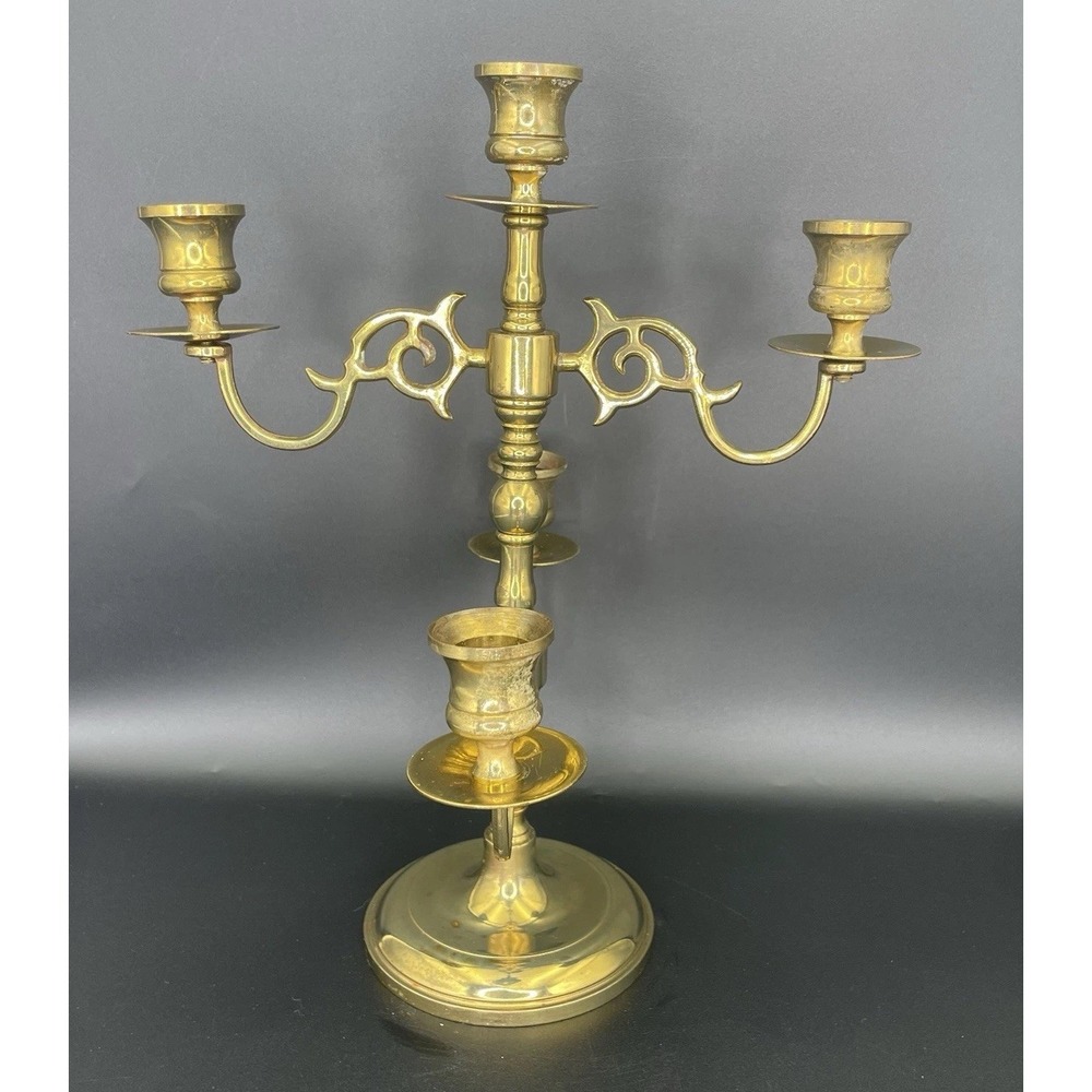 VTG Baldwin Brass 4-Arm/ 5 Candle Candelabra Taper Candle Holder 12.5" MCM